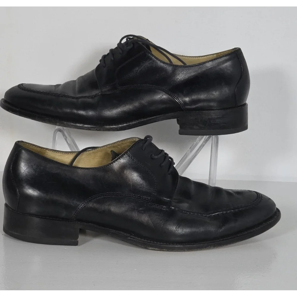 Mercanti Fiorentini Mens 10 Black Leather Derby Shoes Made In Italy Classic
